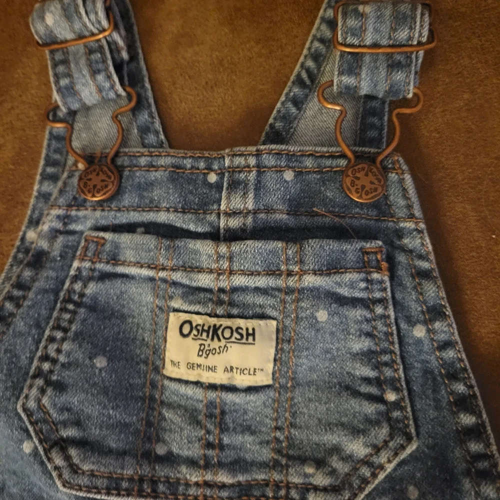 Girls 12 Month OshKosh B'gosh Denim Overalls, Blue&White Polka Dot, Farm Country